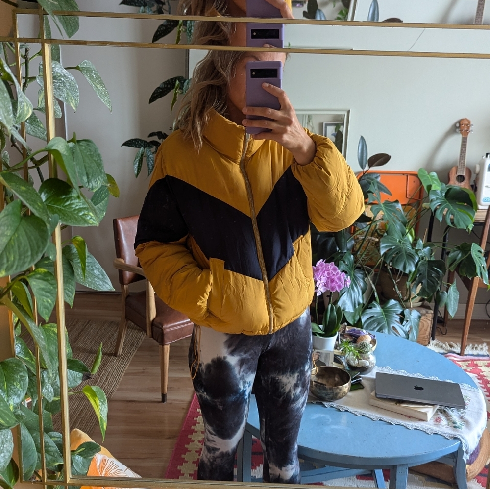Love Tree Yellow and Navy Puffer Jacket